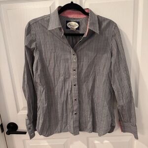 Rebecca & Drew Button Down Black White Check Top Women's Sz‎ 38DD Long Flip Cuff
